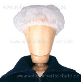 Einweg-Kopfhaube wei� oder gr�n aus Polypropylen, Barettform. Klicken f�r Gro�bild