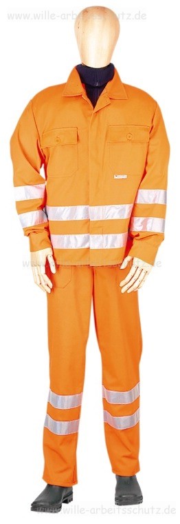 Warnschutz-Jacke mit Bundhose leucht-orange mit Reflexstreifen. Klicken fr Grobild