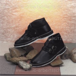 Schuhe mit Autoreifensohle als Schnallenschuh, mit wei�er abriebfester Spezialsohle (z.B. f�r lackierte Dachpfannen), Randpolster und Fu�bett. Klicken f�r Gro�bild