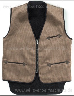 Fellweste m�rtel-farben aus Trenkercord mit Cordr�cken, Nierenschutz, Rei�verschlu� und Webpelzfutter. Klicken f�r Gro�bild