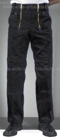 Zunftcordhose schwarz, gerade Form, mit Kniepolstertaschen zum Einschub von Kniepolster. Kniepolster optional erh�ltlich. Klicken f�r Gro�bild
