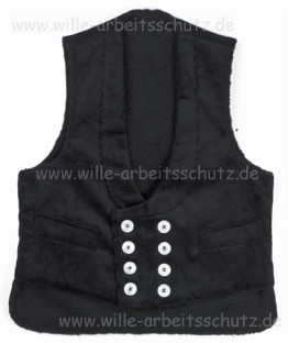 Winter-Zunftweste schwarz aus Trenkercord mit Fellfutter und Nierenschutz. Klicken f�r Gro�bild