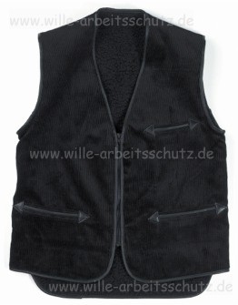 Fellweste schwarz aus Trenkercord mit Fellfutter, Nierenschutz und Rei�verschlu�. Klicken f�r Gro�bild